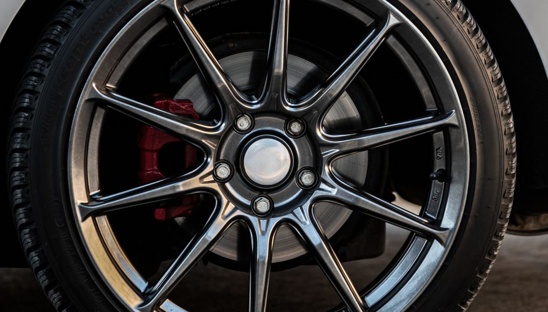 Automotive alloy wheel demonstrating a bright nickel plated finish for durability and visual appeal